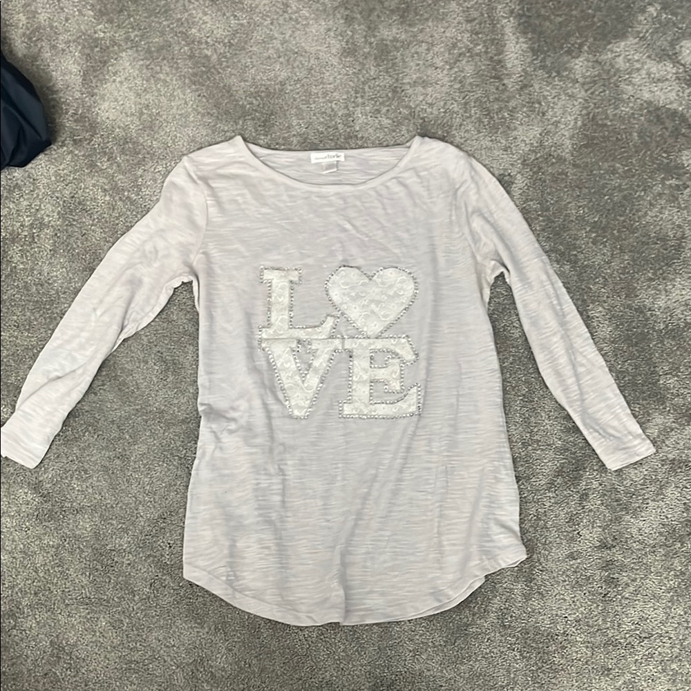 Charming Charlie Gray Long Sleeve Tee with Love Graphic